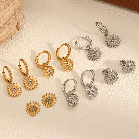 Light Luxury Microinlaid Zircon Flower Stainless Steel Electroplated Women's Earrings