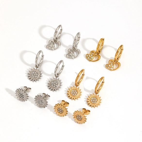 Light Luxury Microinlaid Zircon Flower Stainless Steel Electroplated Women's Earrings