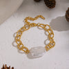 Light Luxury Minimalist Geometric Handmade Stainless Steel Real Gold Plated Pearl Bracelet For Women