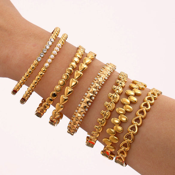 Light Luxury Minimalist Ring And Diamondencrusted Zircon Bracelet Combination Titanium Steel And Stainless Steel Geometric Style 18K Real Gold Electroplated