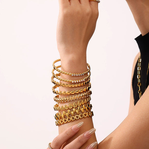 Light Luxury Minimalist Ring And Diamondencrusted Zircon Bracelet Combination Titanium Steel And Stainless Steel Geometric Style 18K Real Gold Electroplated