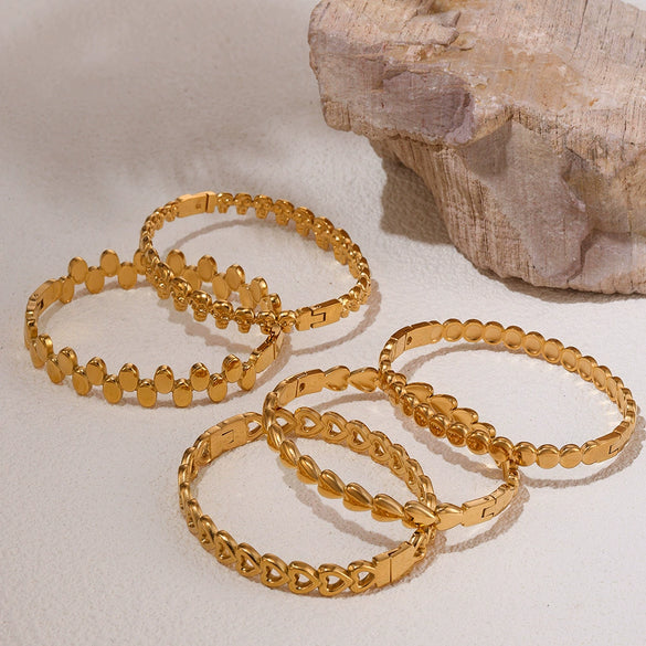 Light Luxury Minimalist Ring And Diamondencrusted Zircon Bracelet Combination Titanium Steel And Stainless Steel Geometric Style 18K Real Gold Electroplated