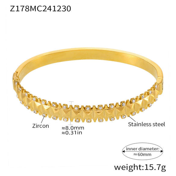 Light Luxury Minimalist Ring And Diamondencrusted Zircon Bracelet Combination Titanium Steel And Stainless Steel Geometric Style 18K Real Gold Electroplated