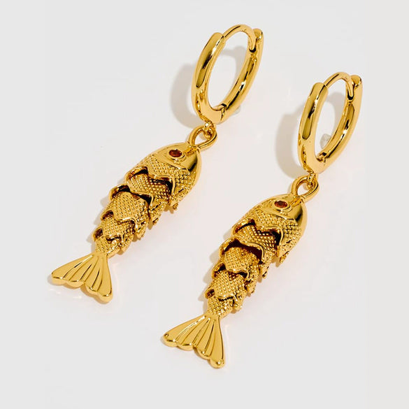 Light Luxury Movable Koi Fish Pendant Earrings For Women Copper Electroplated Gold Animal Shape Earrings