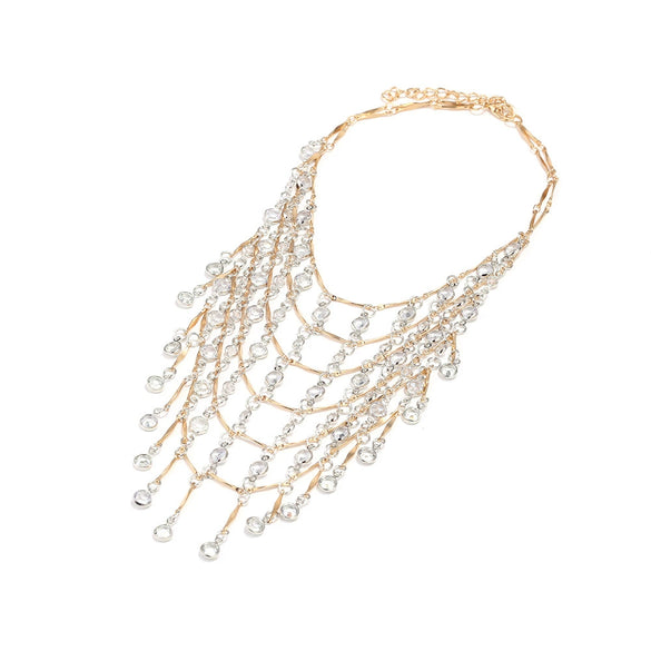 Light Luxury Multi Layer Tassel Clavicle Chain Necklace For Women With Geometric Handmade Glass Pendant And Gold Tone Crystal Look