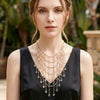 Light Luxury Multi Layer Tassel Clavicle Chain Necklace For Women With Geometric Handmade Glass Pendant And Gold Tone Crystal Look