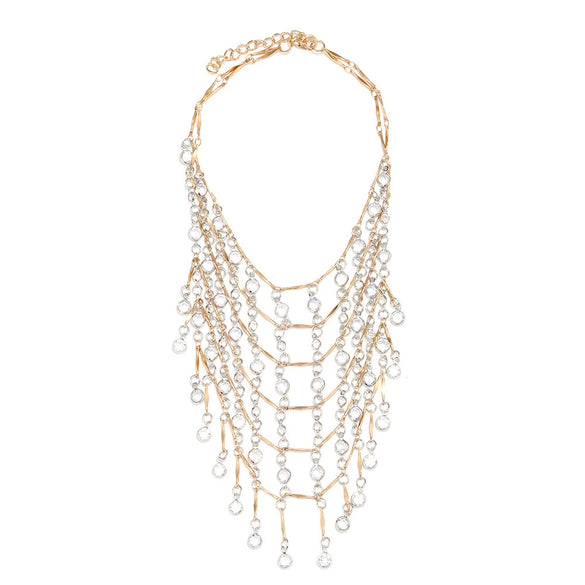 Light Luxury Multi Layer Tassel Clavicle Chain Necklace For Women With Geometric Handmade Glass Pendant And Gold Tone Crystal Look