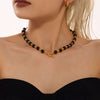 Light Luxury Natural Stone Tiger Eye Beads Stainless Steel Bamboo Ots Buckle Clavicle Necklace With Geometric Design And Electroplating