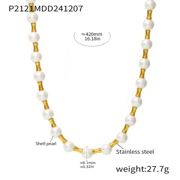 Light Luxury Natural Stone Tiger Eye Beads Stainless Steel Bamboo Ots Buckle Clavicle Necklace With Geometric Design And Electroplating