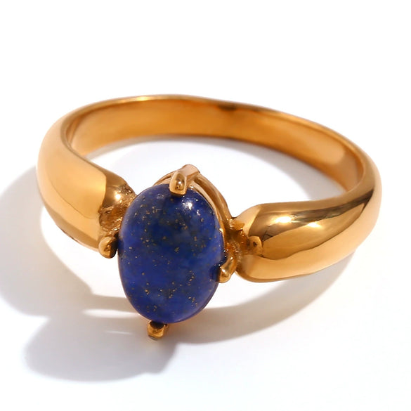 Light Luxury Natural Stone Titanium Steel Geometric Ring Stainless Steel Gold Plated Electroplating Jewelry For Women