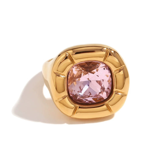 Light Luxury Natural Stone Titanium Steel Geometric Ring Stainless Steel Gold Plated Electroplating Jewelry For Women
