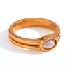 Light Luxury Natural Stone Titanium Steel Geometric Ring Stainless Steel Gold Plated Electroplating Jewelry For Women