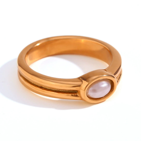 Light Luxury Natural Stone Titanium Steel Geometric Ring Stainless Steel Gold Plated Electroplating Jewelry For Women