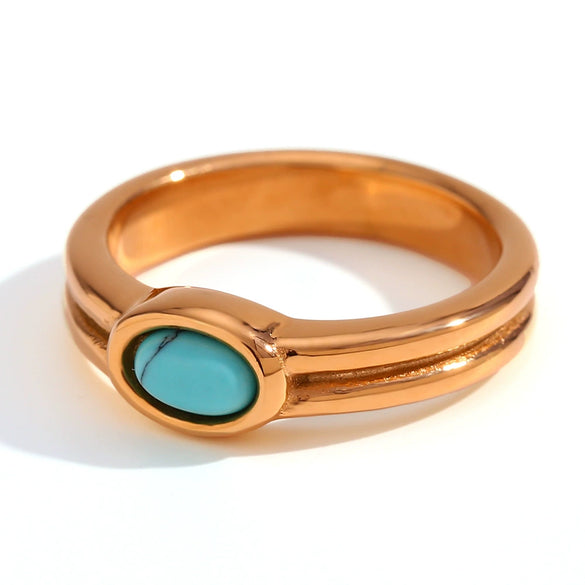 Light Luxury Natural Stone Titanium Steel Geometric Ring Stainless Steel Gold Plated Electroplating Jewelry For Women