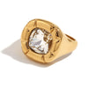 Light Luxury Natural Stone Titanium Steel Geometric Ring Stainless Steel Gold Plated Electroplating Jewelry For Women