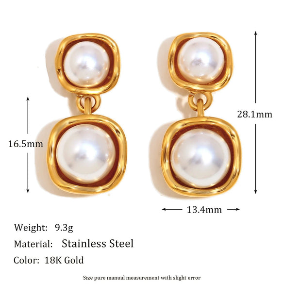Light Luxury New Ear Jewelry For Women Stainless Steel Geometric Pearl Earrings 18K Gold Plated Electroplating