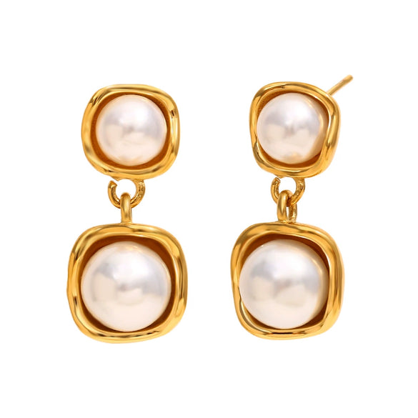 Light Luxury New Ear Jewelry For Women Stainless Steel Geometric Pearl Earrings 18K Gold Plated Electroplating