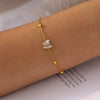 Light Luxury Niche Butterfly Bead Bracelet With Natural Fritillaria And 3A Zircon Titanium Steel Plated 18K True Gold Colorpreserving Women's Electroplated Animal Pattern