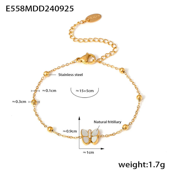 Light Luxury Niche Butterfly Bead Bracelet With Natural Fritillaria And 3A Zircon Titanium Steel Plated 18K True Gold Colorpreserving Women's Electroplated Animal Pattern