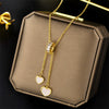 Light Luxury Niche Design Sense Simple Peach Heart Titanium Steel Necklace For Women Gold Inlaid Ball Chain Cold Style Elegant Clavicle Chain