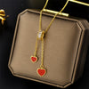 Light Luxury Niche Design Sense Simple Peach Heart Titanium Steel Necklace For Women Gold Inlaid Ball Chain Cold Style Elegant Clavicle Chain