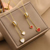 Light Luxury Niche Design Sense Simple Peach Heart Titanium Steel Necklace For Women Gold Inlaid Ball Chain Cold Style Elegant Clavicle Chain