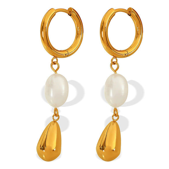 Light Luxury Niche Ear Buckle Simple Pearl Earrings 316L Stainless Steel Electroplating Women's