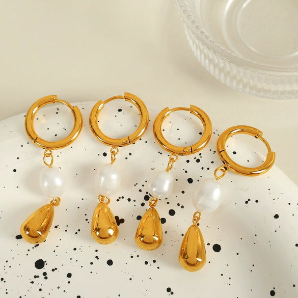 Light Luxury Niche Ear Buckle Simple Pearl Earrings 316L Stainless Steel Electroplating Women's