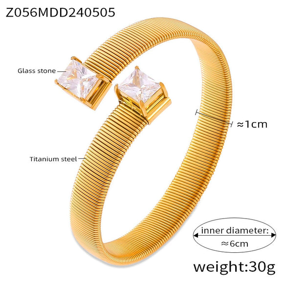 Light Luxury Niche Geometric Multilayer 316L Stainless Steel Electroplated Bracelet With Diamond Design
