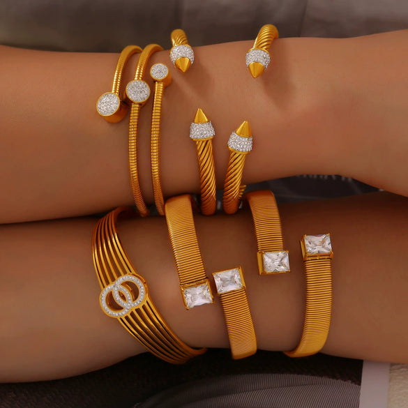 Light Luxury Niche Geometric Multilayer 316L Stainless Steel Electroplated Bracelet With Diamond Design