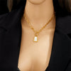 Light Luxury Niche Retro White Shell Square Pendant Titanium Steel Necklace Electroplated For Women Short Sweater Chain All Match Cold Style
