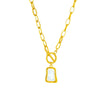 Light Luxury Niche Retro White Shell Square Pendant Titanium Steel Necklace Electroplated For Women Short Sweater Chain All Match Cold Style