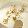 Light Luxury Ocean Style Stainless Steel Earrings With Shell Starfish Pendant And Tassel Pearl For Women Electroplating Treatment