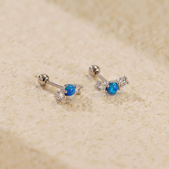 Light Luxury Opal Earrings 925 Silver Geometric Electroplated For Women