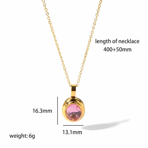 Light Luxury Oval Zircon Stainless Steel Necklace Earrings With Geometric Design And Electroplating