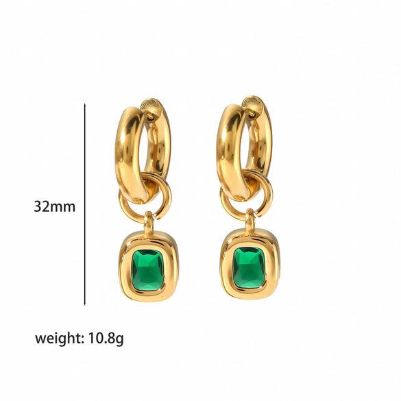 Light Luxury Oval Zircon Stainless Steel Necklace Earrings With Geometric Design And Electroplating