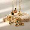 Light Luxury Oval Zircon Stainless Steel Necklace Earrings With Geometric Design And Electroplating