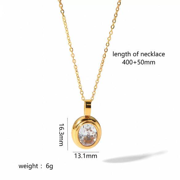 Light Luxury Oval Zircon Stainless Steel Necklace Earrings With Geometric Design And Electroplating
