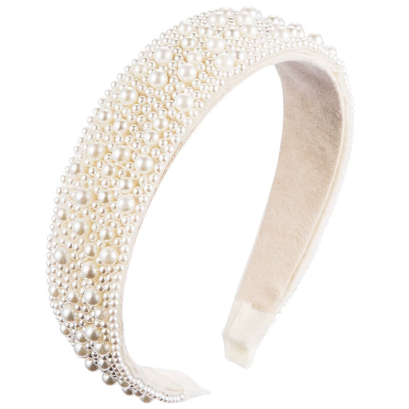 Light Luxury Pearl Headband For Women Handmade Vintage Wide Brim Hair Accessory Bride Headwear