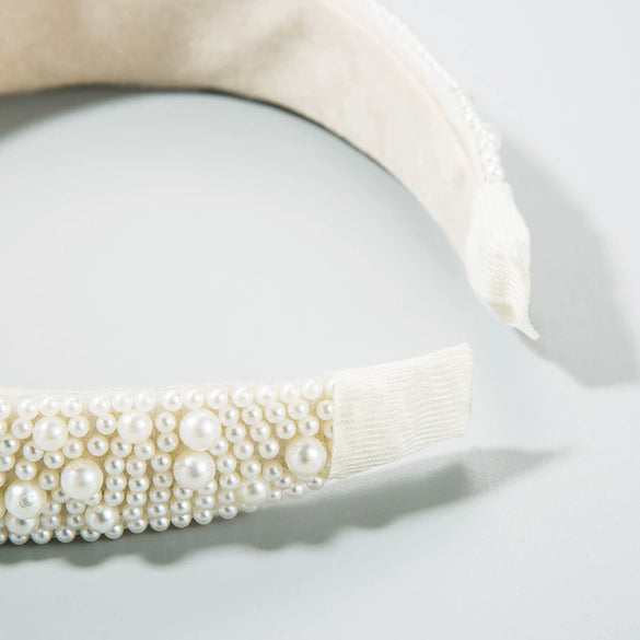 Light Luxury Pearl Headband For Women Handmade Vintage Wide Brim Hair Accessory Bride Headwear
