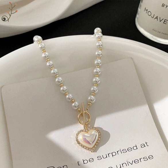 Light Luxury Pearl Heart Necklace For Women With Trendy Niche Design And Pearl Chain