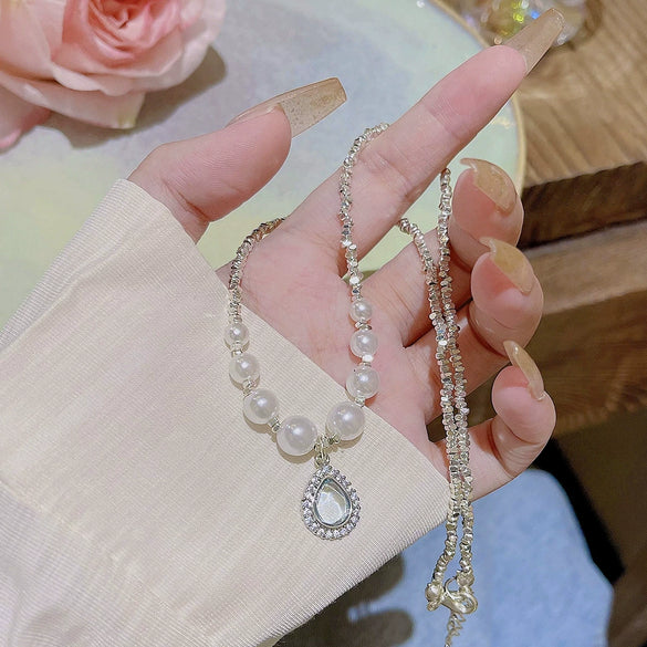 Light Luxury Pearl Necklace With Titanium Steel Pendant And Beads