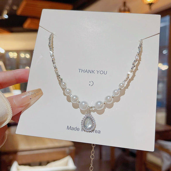 Light Luxury Pearl Necklace With Titanium Steel Pendant And Beads