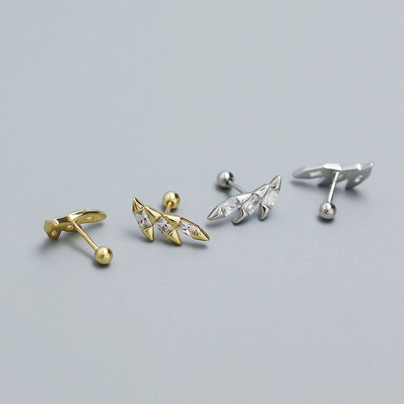 Light Luxury Puncture Stud Earrings 925 Silver Geometric Ins Style Electroplated For Women