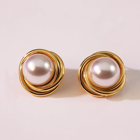 Light Luxury Retro Court Style Spiral Metal Round Bead Stainless Steel Women's Earrings With Polishing Geometric Design