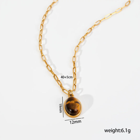 Light Luxury Retro Doublelayered Unisex Necklace With Goldplated Titanium Steel Cross And Tiger Eye Stone Pendant Featuring Geometric Stacking Style And Letter Number Text Patterns