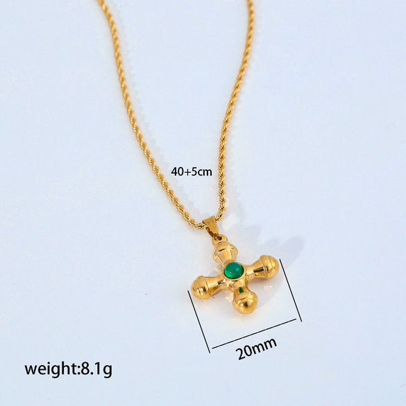 Light Luxury Retro Doublelayered Unisex Necklace With Goldplated Titanium Steel Cross And Tiger Eye Stone Pendant Featuring Geometric Stacking Style And Letter Number Text Patterns