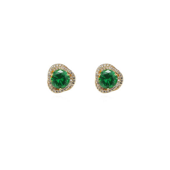Light Luxury Retro Drop Shape Metal Earrings For Women With Electroplated Geometric Design And Green Accent
