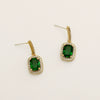Light Luxury Retro Drop Shape Metal Earrings For Women With Electroplated Geometric Design And Green Accent