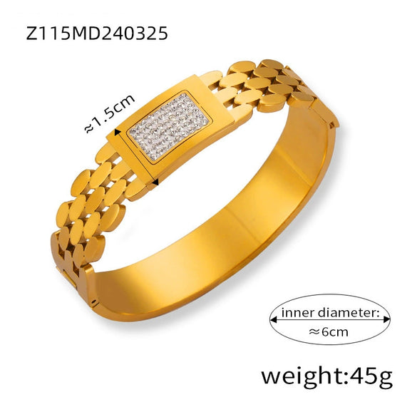 Light Luxury Retro Fashion 316L Stainless Steel Gold Plated Diamond Enamel Glaze Hollow Bracelet Jewelry